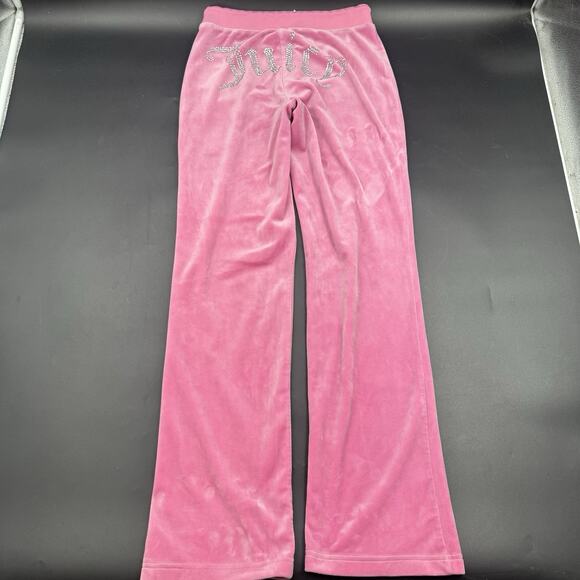 Juicy Couture Velour Rhinestone Logo Sweatpants Womens Extra Small Pink Y2K - Picture 2 of 5